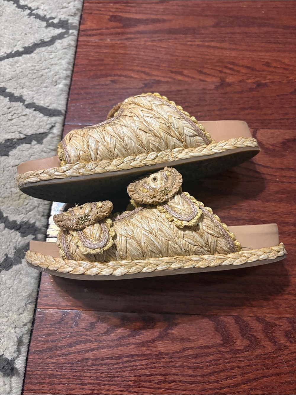 Sam Edelman Woven Raffia Double Buckle Slide Sandals – Natural/Tan - Picture 4 of 6
